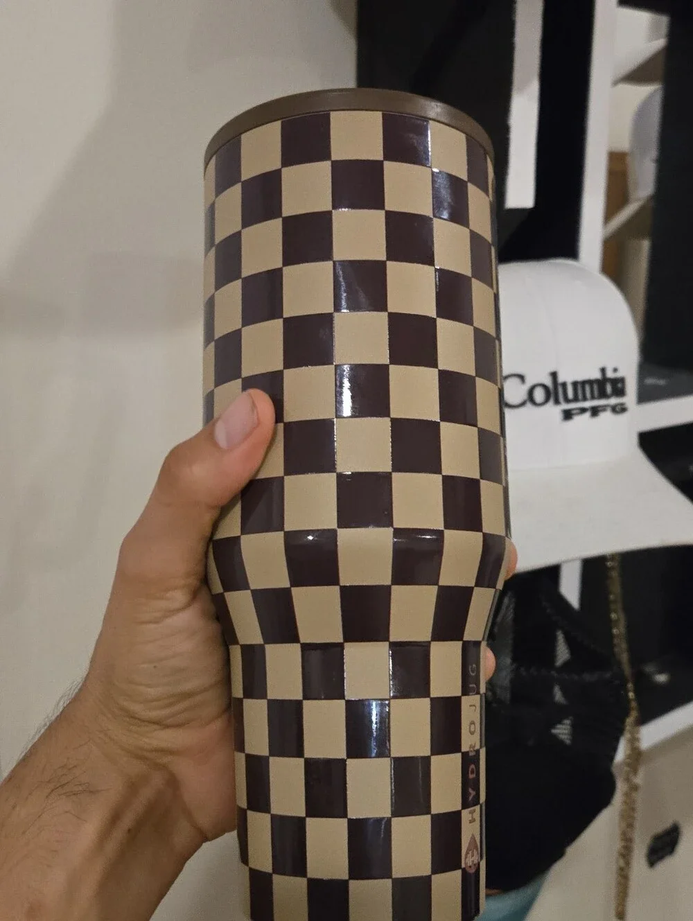 Checked Travel Tumbler - Brown and Cream
